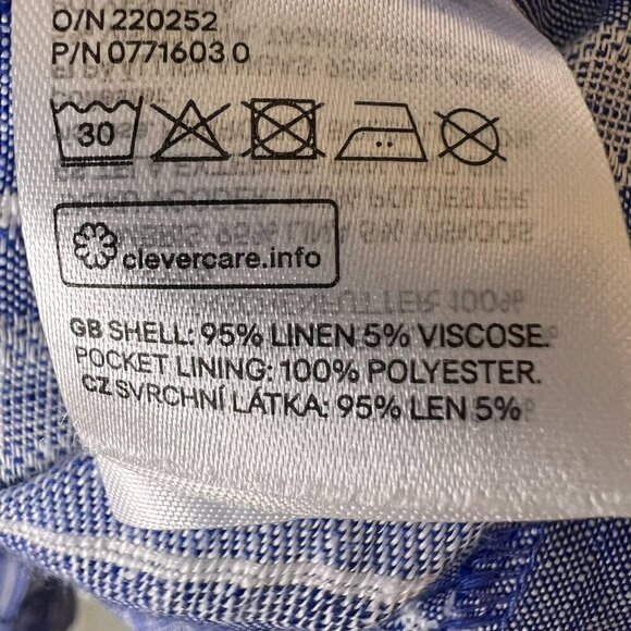 H&M Skirt Size Large Blue & White Linen Blend Striped Faux Buttons Belted Mini - Picture 13 of 16